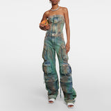Zingj New Fashion Spray Color Camouflage Wipe Chest Integrated Overalls Sexy Hot Girl Jumpsuit