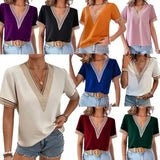 Casual Loose Blouse Women V-Neck Streetwear Shirt 2023Summer Fashion Basic Top Women Party Clothing Shirt