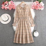Women Shirt Dress Casual Spring Autumn Vintage Floral Print Bow Long Sleeve Elegant Office A-line Midi Dress