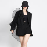 Zingj Temperament Sexy Suit 2024 Spring New Fashion Mesh Stereo Flounce Irregular Loose Straight Tube