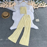 Zingj Suspenders Strapless Short Top High Waist Drop Feeling Wide Leg Pants Two-Piece