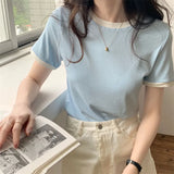 Zingj Bottom Shirt Female Slim Short-Sleeved T Shirt Female 2024 Summer New Korean Version Students Round Collar Women's