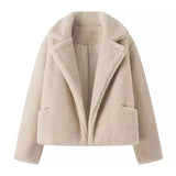 Beige Collar Pocket Faux Fur Coat- Outfit