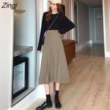 Women Midi Pleated Daily Solid Casual All-match Students Simple Fashion Popular School Girls Harajuku Sweet Юбка