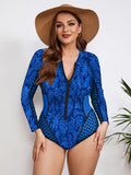 Large-Size Swimsuit Women's 2025 New Long-Sleeved Zipper Surfsuit