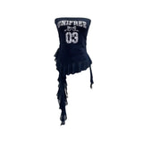 Shooting Retro Letter Print Bump Color Palette Vest Body Splicing Mesh Yarn With Hottie Top