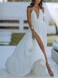 Women's Dress With A Back V Tie With A Solid Color Open Skirt Sexy Vacation