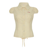 Style Organ Folds Solid Color POLO Collar Short-Sleeved Shirt To Close Short Buckle Umbilical