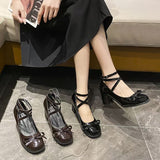 New Spring And Autumn Cross-Tie Mary Jane Small Leather Shoes British Wind High Bow Bow Girl Student Single