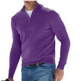 New Autumn Long Sleeve V-Neck Wool Woolen Zip-Up Men's Casual Polo