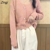 Autumn Women Knitted Two Piece Set Long Sleeve Loose Knitted Cropped Cardigan + Spaghetti Strap Camisole Top Clothing