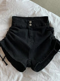 Sexy Shirring Slim Denim Shorts Women Fashion Korean High Waist Casual Shorts Summer Button All Match Harajuku Shorts