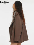 Spring Autumn Cool Oversized Soft Brown Pu Leather Biker Jacket Women Loose Chic Luxury Designer Unisex Clothes