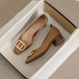 Zingj 2023 New Fashion Square Head Shallow Metal Buckle Thick Heel Single Shoe Medium Heel Women's