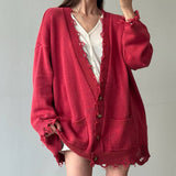 Dopamine Broken Sweater Cardigan Autumn New Simple Set Loose Gentle Casual Casual