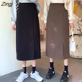 Skirts Women Korean Style Solid Ladies Design Temperament Autumn Feminino Side-slit All-match Leisure New College