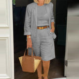 Spring And Autumn Cotton Mah-Size Casual Long-Sleeved Five-Sleeve Shorts Suit Two