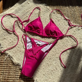 2025 New Solid Color Creative Splicing Pearl Flower Accessories Sexy Split Swimsuit Bikini