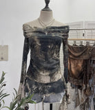 Shot Shoulder Strap Tie Dyed Net Shawl Shirt T-Shirt T-Shirt T-Shirt Design Folded Long-Sleeved T-Shirt