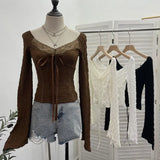 Shooting Merard Wind Strapted Bow Splicing Lace Pure Desire Blouse Folding Body Short Blouse