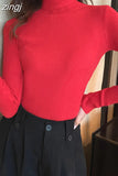 Soft Women Turtleneck Sweater Autumn Knitted Solid Jumper Winter Long Sleeve Elastic Pink Female Pullover Top