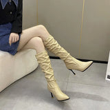Folded High-Heeled Boots Women Autumn Tide And Piles Of Boots High But Knee-High Fashion Knight