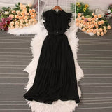 Sense Of Light Luxury Temperament Flying Sleeve Round Recipient Waist Thin A Word 100-Fold Dress Elegant Swing Long