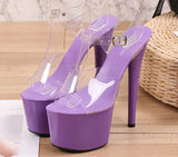 Zingj Korean Version Of The Night Club Car Model Shoes Super High Heels 17 Cm Thin Heel Waterproof Table Sandal Transparent Crystal