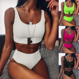 Zingj Hot Style Bikini Hot Selling High Waist Pure Color Bikini Pit Strip Swimsuit Split Button