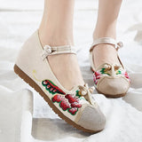 Zingj Not Include Shoe Box Single Shoes Inside The High Height Female Slope Heel High Heels Canvas Embroidered Cloth Shoes Women's Shoes Ethnic Flowers Build Buckle