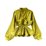 Zingj Shirt Female Design Sense Small Three-Dimensional Pressure Pleated Flounce Waist Show Thin Temperament Versatile