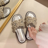 Summer New Small Scented Pearl Slippers Women Wear Flat Bottom One-Word Drag Beach Cool Drag
