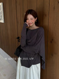 Xixi 13 Line 2025 Autumn White Standard Temperament Swing To Play The Bottom Of The Silk Long-Sleeved T-Shirt