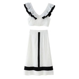 Summer New Fashion Casual Crash V-Necked Lotus Side Dress Half-Dress Suit