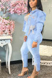 Jeans Suit Women Denim Two Pieces Set Blue Long Sleeve Jeans Top&Long Pants Slim Tracksuit Outfits 2023 Spring Autumn