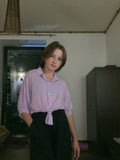 2023 Summer Half Sleeve Buttoned Up Shirt Loose Casual Blouse Chiffon Shirts Women Tied Waist Elegant Blouses for