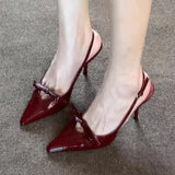 Red Bow Fine Heel High Heels Women 2025 Spring And Autumn New Runway Show Fashion Tip-Tip High-Heeled