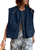 New Sleeveless Pocket Loose Vest Zipper Coat