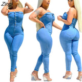 Casual Strapless Cotton Bodycon Jean One Piece Long Jumpsuit 2023 Denim Playsuit Women Jeans Woman Romper