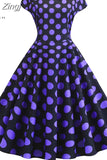 Short Sleeve Polka Dot Dress Women Elegant Work Office Casual Print A-Line Vintage Dress Big Swing Rockabilly