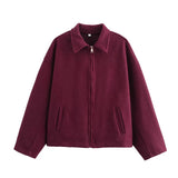 Women's Explosion Vintage Brown Zipper Long Sleeve Short