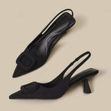 Temperament 2025 Summer High Heels Female Fine Heel High-Heeled High-End Black Bag Head Sandals French Way Button Single