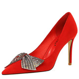 Shoes Bowknot Woman Pumps Rhinestone Women Heels Suede Women Shoes Sexy Party Shoes High Heels Female Shoes Black