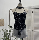 Shooting Lotus Side Hanging Neck Leopard Sling Female Summer Hot Waist With Small Vest Short Top