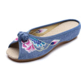 Zingj Spring / Summer Style Linen Embroidered Fish Mouth Wearing Cool Drag Plate Buckle Cloud Head Butterfly Embroidered Women's