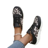 Splicing Lace Single-Shoe Women 2025 New Thick-Soled Round Head Low Leopard-Print Sports Casual Shoes