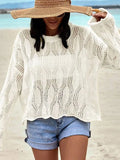 New Beach Hooded Solid Color Hollow Knitted Long-Sleeved