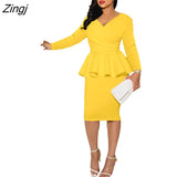 Sexy V Neck Party Dress Women Elegant Solid Long Sleeve Long Dress Boho Fashion Office Lady Dresses