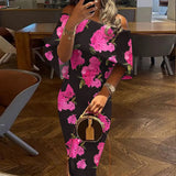 New Women's Oblique Shoulder Print Sexy Bag Hip Dress Body Temperament Dress Female
