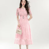 French Famous Lady Fashion Temperament Skirt Lace Embroidery Waist Dress Design Yang Small Dress